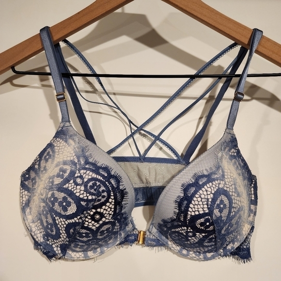 Victoria's Secret Front Clasp Very Sexy Pushup Bra Tie Dye Lace Floral Strappy - Picture 2 of 10